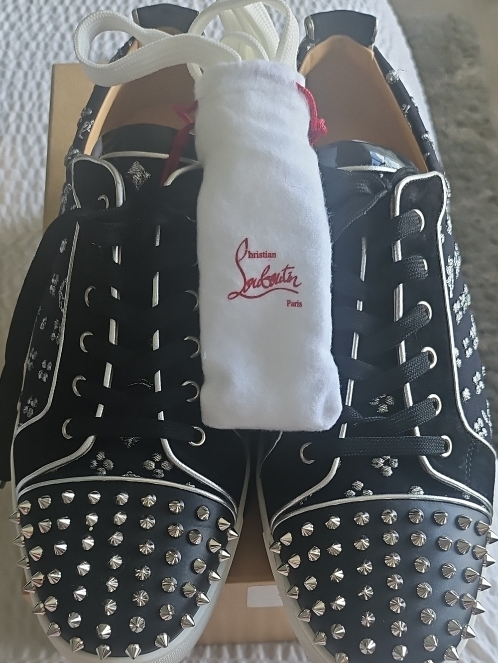 Christian Louboutin Black Silver Spiked High Top Sneakers Men’s Luxury Designer